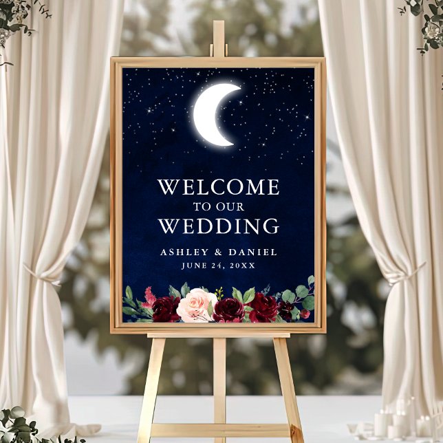Póster Bienvenida a Boda Floral de Estrellas Celestes de  (Customize to change text color, text size, text style or size of poster.)