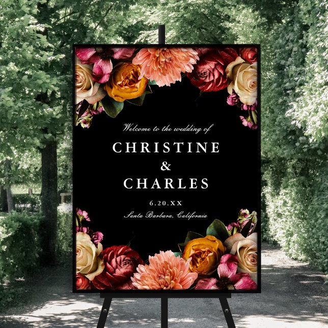 Póster Bienvenida a Boda floral elegante oscuro y moro (Subido por el creador)