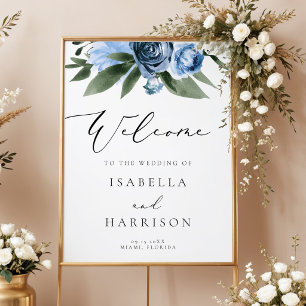 Póster Bienvenida a Boda Floral MILENA Dusty Blue Slate