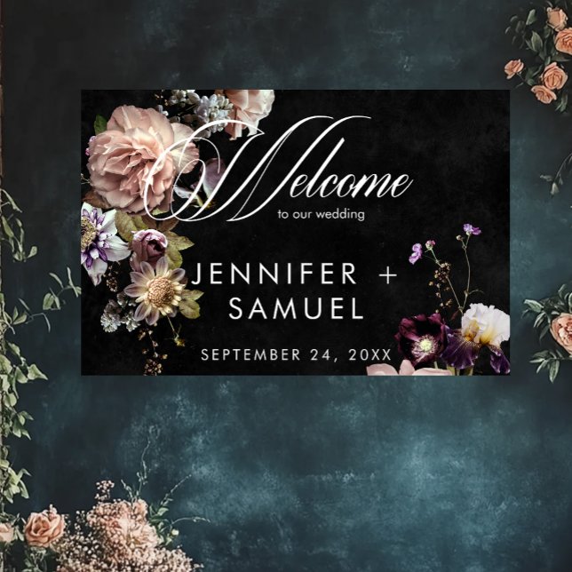 Póster Bienvenida a Boda Floral Oscuro Moody Pastel Opule (Subido por el creador)