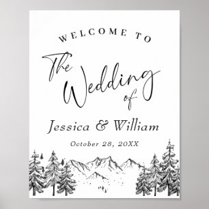 Póster Bienvenida a Boda Forestal de las Montañas Dibujad