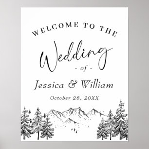 Póster Bienvenida a Boda Forestal de las Montañas Dibujad