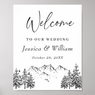 Póster Bienvenida a Boda Forestal de las Montañas Dibujad