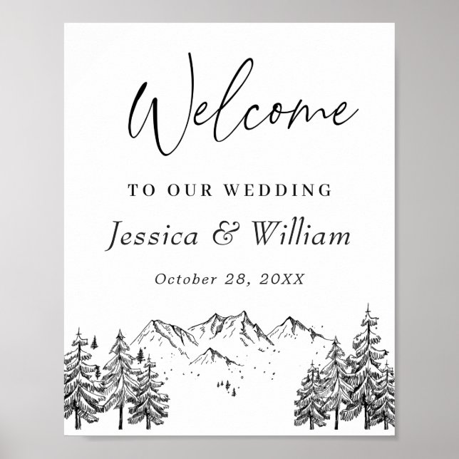 Póster Bienvenida a Boda Forestal de las Montañas Dibujad (Frente)