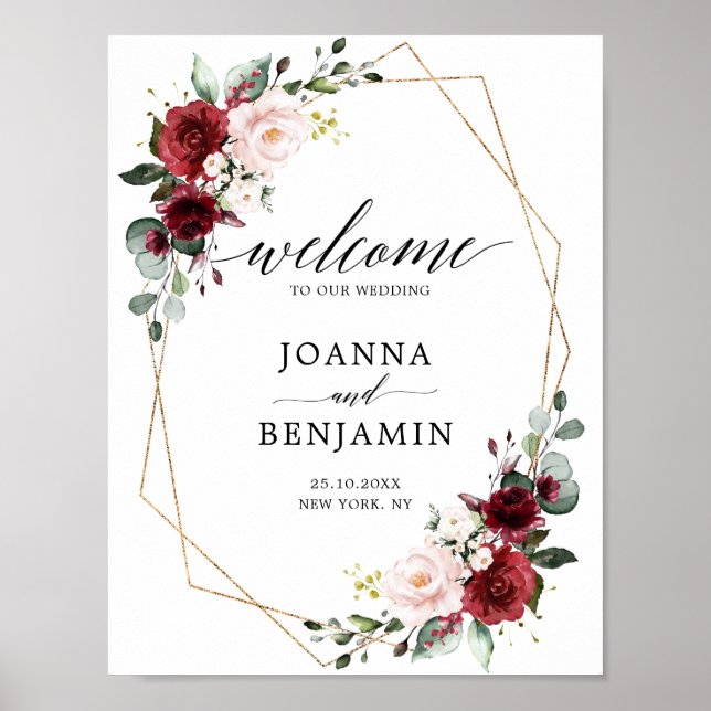 Póster Bienvenida a Boda Geométrico Románico de Borgoña (Frente)