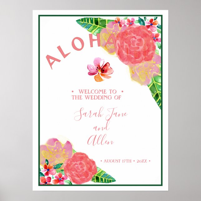 Póster Bienvenida a Boda hawaiano Aloha 2 (Frente)