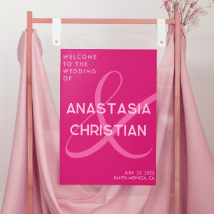 Póster Bienvenida a Boda Magenta moderno y audaz