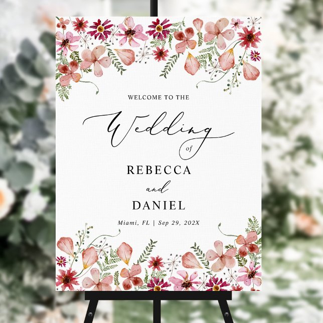 Póster Bienvenida a Boda moderno Boho Pink Watercolor (Subido por el creador)