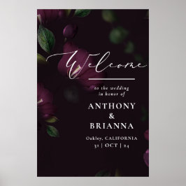 Póster Bienvenida a Boda morado Moody Purple Bloom Grunge