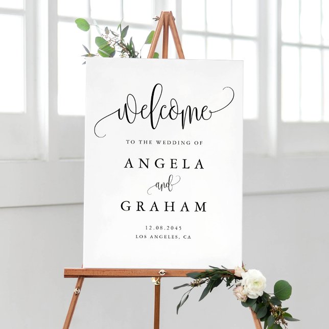 Póster Bienvenida a Boda negro con guión de caligrafía de (Pretty Calligraphy Script Black Wedding Welcome Poster)