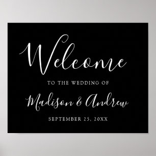 Póster Bienvenida a Boda negro con guión moderno