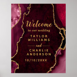 Póster Bienvenida a Boda Red and Gold Agate