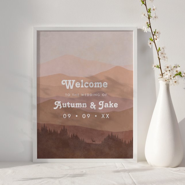 Póster Bienvenida a Boda Retro Mountain y Forest Pink (Subido por el creador)