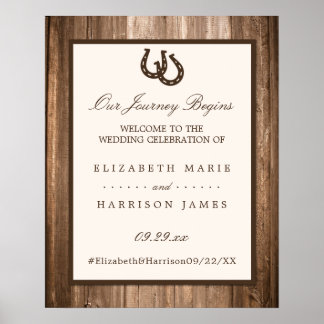 Póster Bienvenida a Boda Rústico de Herradura y Madera