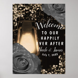 Póster Bienvenida a Boda Rústico Rosa Gris Linterna