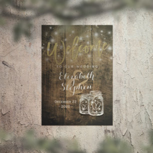 Póster Bienvenida a Boda Rústico Wood Mason Jar String Li