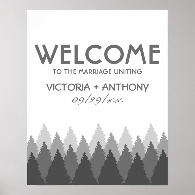 Póster Bienvenida a Boda Woodland de Gray Forest Range (Frente)