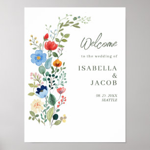 Póster Bienvenida a Bodas de Jardín Rústico con Flores Si