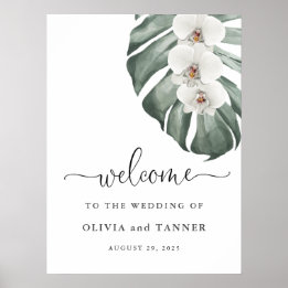 Póster Bienvenida a Bodas tropicales de Monstera