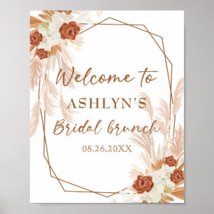 Póster Bienvenida a Boho Pampas Grass Elegant Bridal Brun
