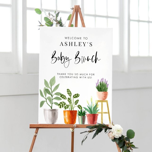 Póster Bienvenida a Boho Pott HousePlantas Baby Shower Br (Boho Potted Houseplants Baby Shower Brunch Welcome Poster)