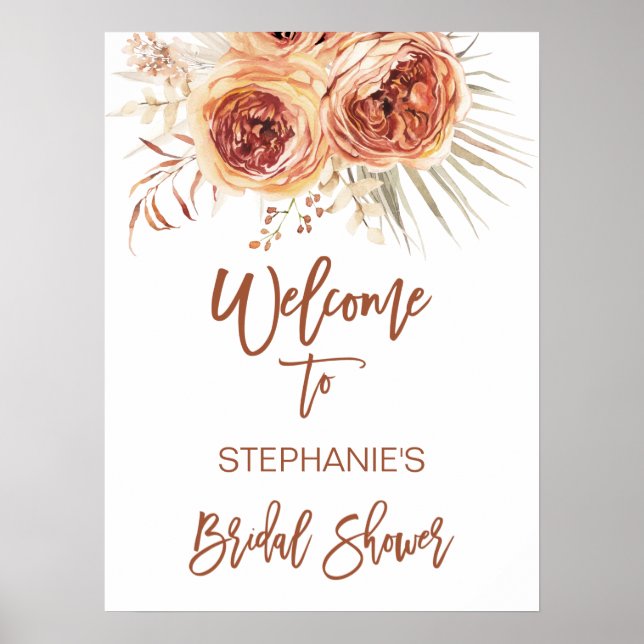 Póster Bienvenida a Boho Terracotta quemada Naranja Flora (Frente)