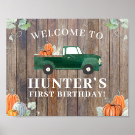 Póster Bienvenida a Camión Verde de Cumpleaños y Calabaza