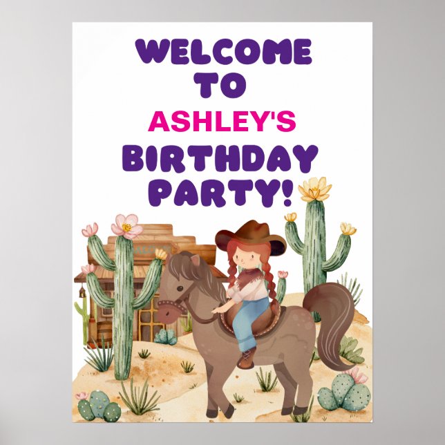 Póster Bienvenida a Chica de vaqueros en fiesta de cumple (Frente)