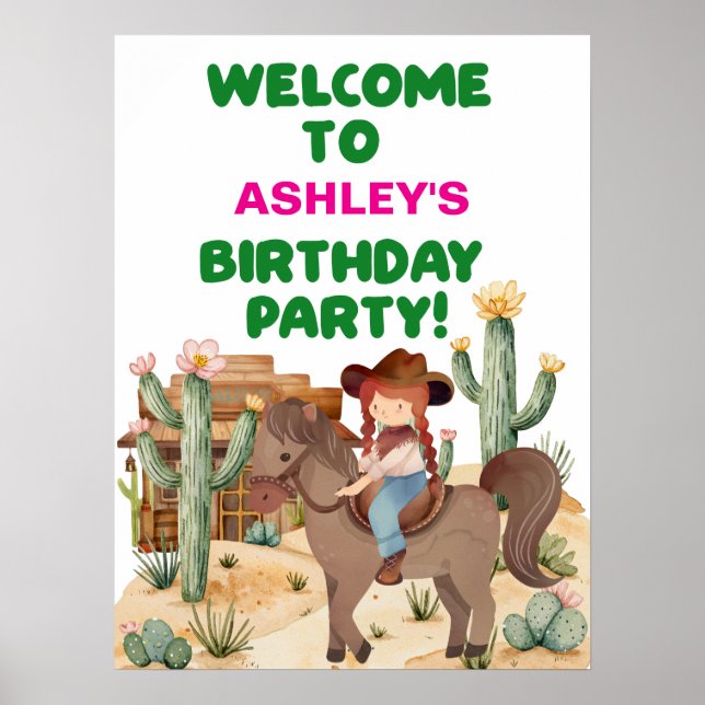 Póster Bienvenida a Chica de vaqueros en fiesta de cumple (Frente)