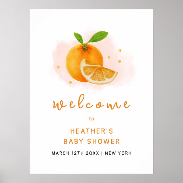 Póster Bienvenida a Citrus Baby Shower, Naranja dulce min (Frente)