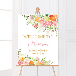 Póster Bienvenida a Citrus Naranja Floral Rosa