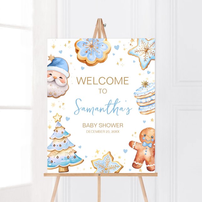 Póster Bienvenida a Cookie de los Navidades Azules (Boy A Little Cookie Baby Shower Welcome Sign)