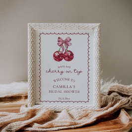 Póster Bienvenida a Coquette Bow Cherry On Top Bridal Sho