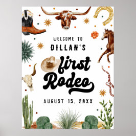 Póster Bienvenida a Cowboy First Rodeo Birday