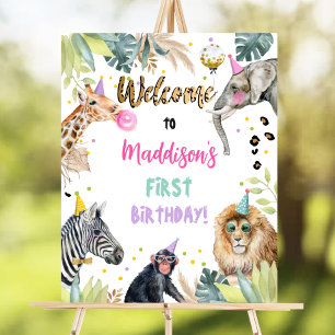 Póster Bienvenida a cumpleaños Chica salvaje de animales
