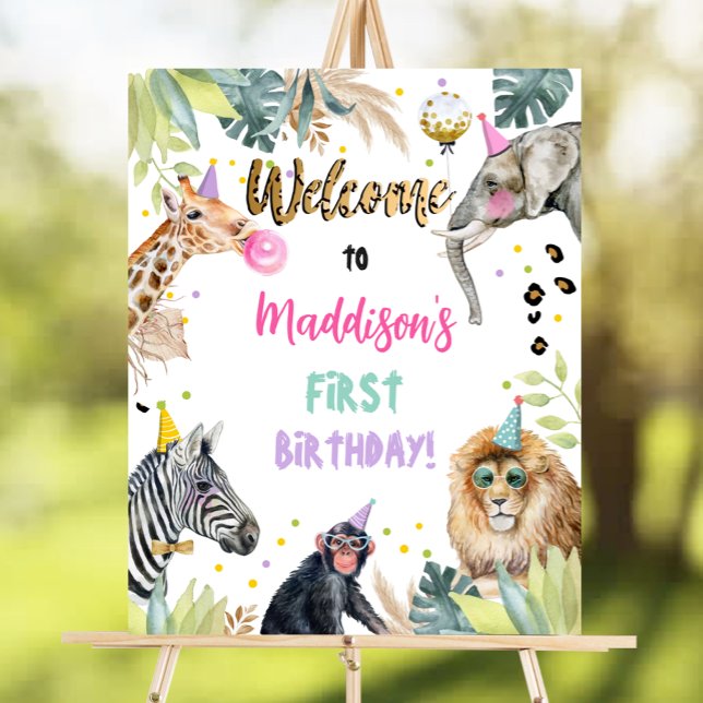 Póster Bienvenida a cumpleaños Chica salvaje de animales  (Subido por el creador)