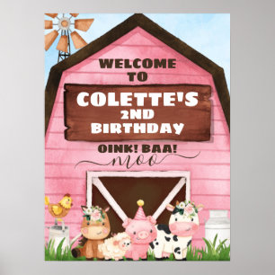 Póster Bienvenida a cumpleaños de la granja Pink Barn Oin