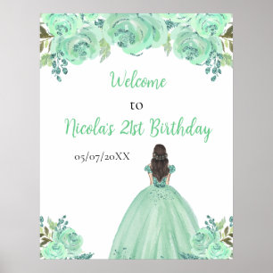 Póster Bienvenida a cumpleaños de la princesa de pelo mar