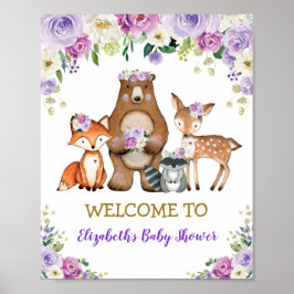 Póster Bienvenida a cumpleaños de moda Floral Woodland Ba