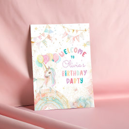 Póster Bienvenida a cumpleaños de Rainbow Unicorn Chica