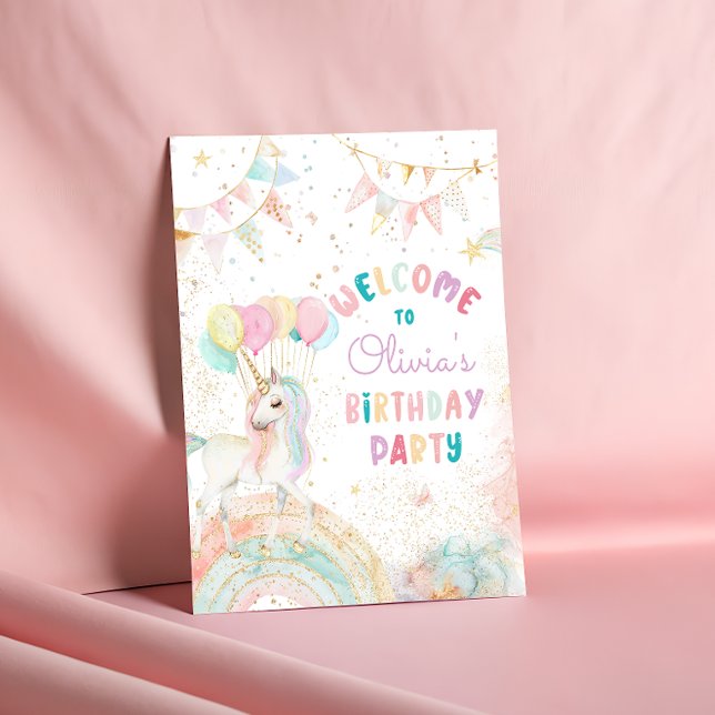 Póster Bienvenida a cumpleaños de Rainbow Unicorn Chica (Subido por el creador)