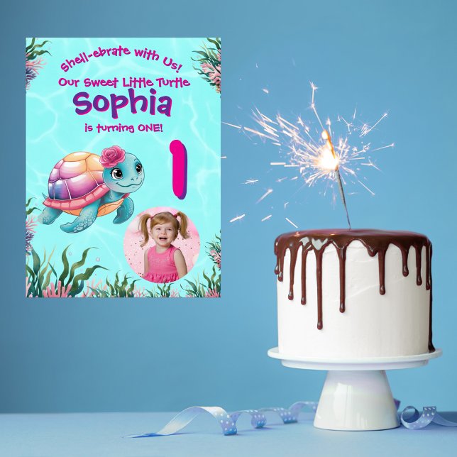 Póster Bienvenida a cumpleaños de tortuga floral cúpula (Subido por el creador)