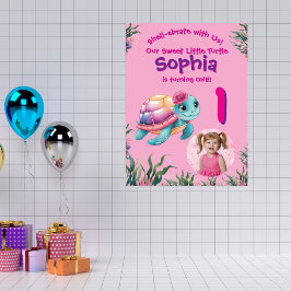 Póster Bienvenida a cumpleaños de tortuga floral cúpula