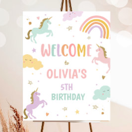Póster Bienvenida a cumpleaños de unicornio mágico Chica 