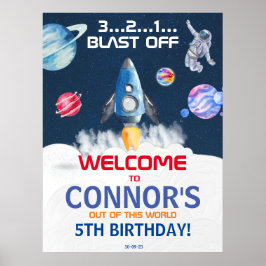 Póster Bienvenida a cumpleaños del astronauta Fiesta Cute
