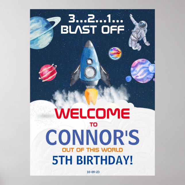 Póster Bienvenida a cumpleaños del astronauta Fiesta Cute (Frente)