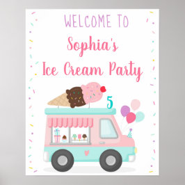 Póster Bienvenida a cumpleaños del Camión Cute Ice Cream