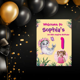 Póster Bienvenida a cumpleaños del marino floral y capric