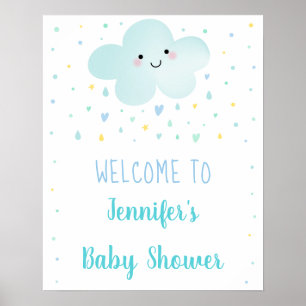 Póster Bienvenida a Cute Cloud Stars Blue Baby Sprinkle