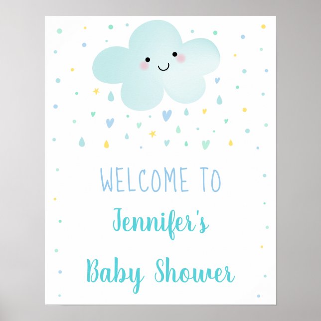 Póster Bienvenida a Cute Cloud Stars Blue Baby Sprinkle (Frente)